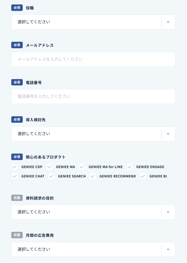 必須/任意項目の明確な区別と表示方法