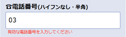 電話番号の入力ミスのエラーを表示