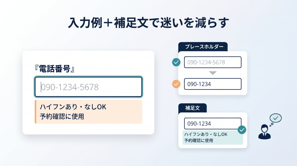 プレースホルダーと補足文で迷いを減らす